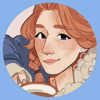 My twitter profile picture, a drawing of Leah from Stardew Valley made by user @clionadraws